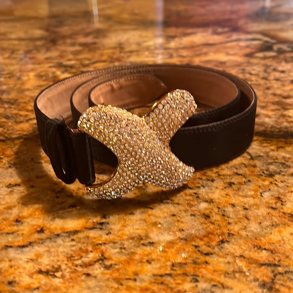 One Black Satin Finish Rhinestone Buckle Carlisle Belt Size Lg approx. 39 inches